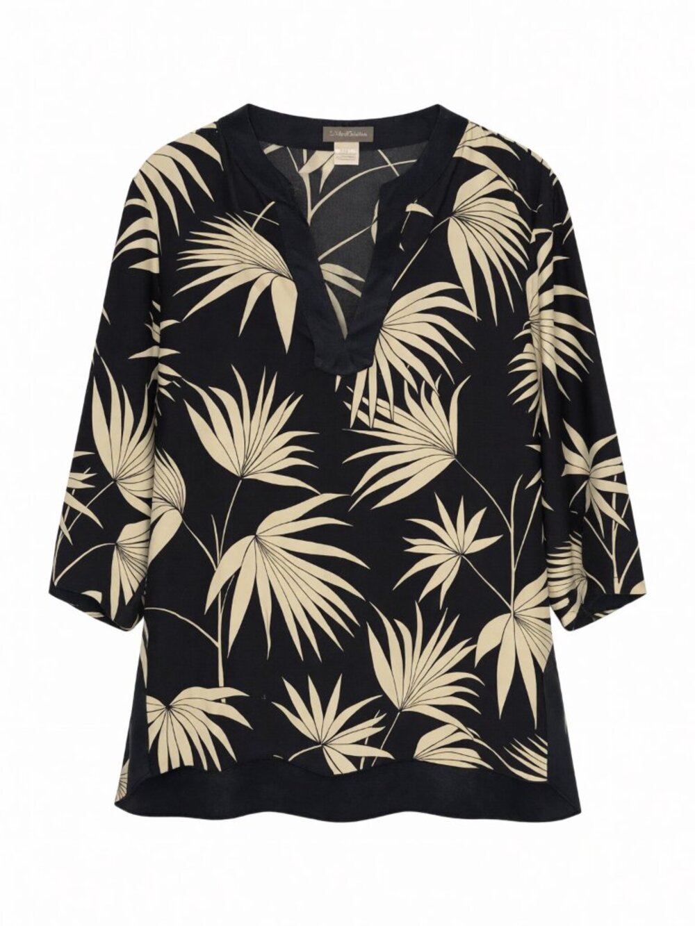 Tommy Bahama Black Beige Women's Silk Tunic Top L Black Palm